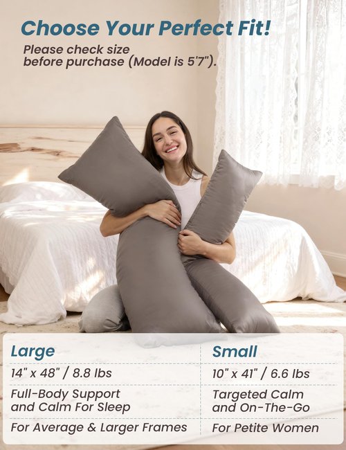 ZonLi Cooling Weighted Body Pillow with Bamboo Cover(41" x 10") 6.5lbs, Quilted Glass Beads Body Pillows for Adults Weighted Pillow for Deep Sleepers, Full Body Pillow for Side Sleepers