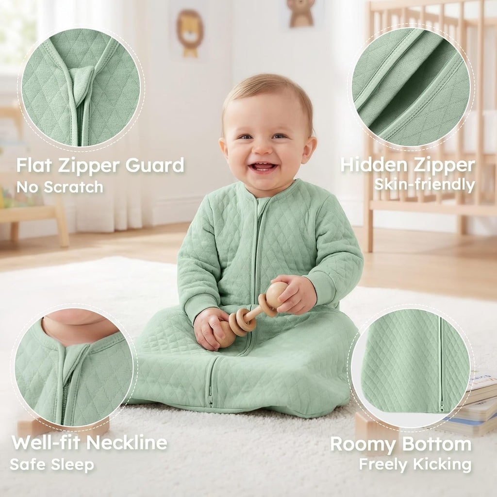 Yoofoss Baby Sleep Sack - Organic Cotton 1.0 Tog Long Sleeve Wearable Blanket | 0-6 Months, 2-Way Zipper