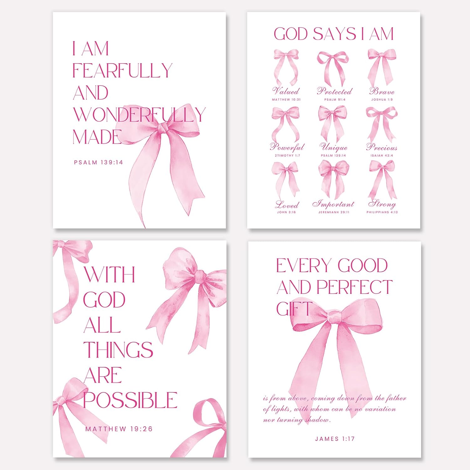Shescrzionu 4 PCS Coquette Room Decor - Pink Bow Aesthetic Wall Art for College Girls | 10x8 Inch Set
