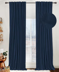 Skiennix 100% Blackout Linen Curtains - Thermal Insulated Drapes, 50" W x 72" L, Midnight Blue - 2 Panels Set