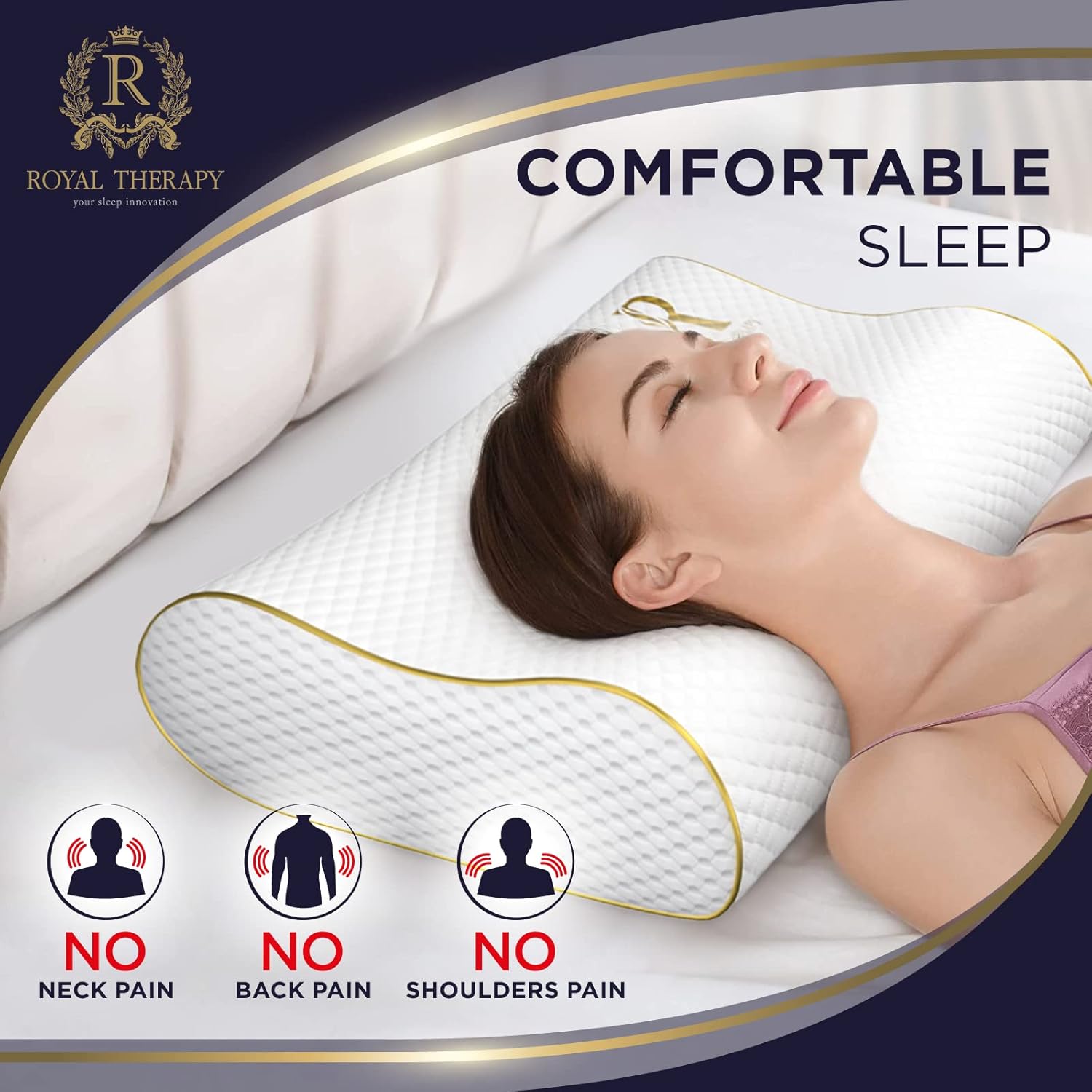 Royal Therapy Memory Foam Pillow - Contour Design for Neck Pain Relief | Queen Size 24x14x5 Inches