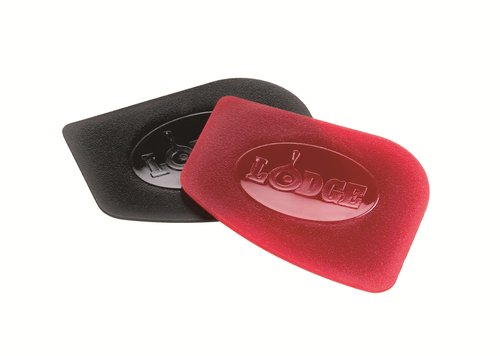 Lodge EC3CC43 Enameled Cast Iron Covered Casserole, 3-Quart, Island Spice Red & SCRAPERPK Durable Pan Scrapers, Red and Black, 2-Pack