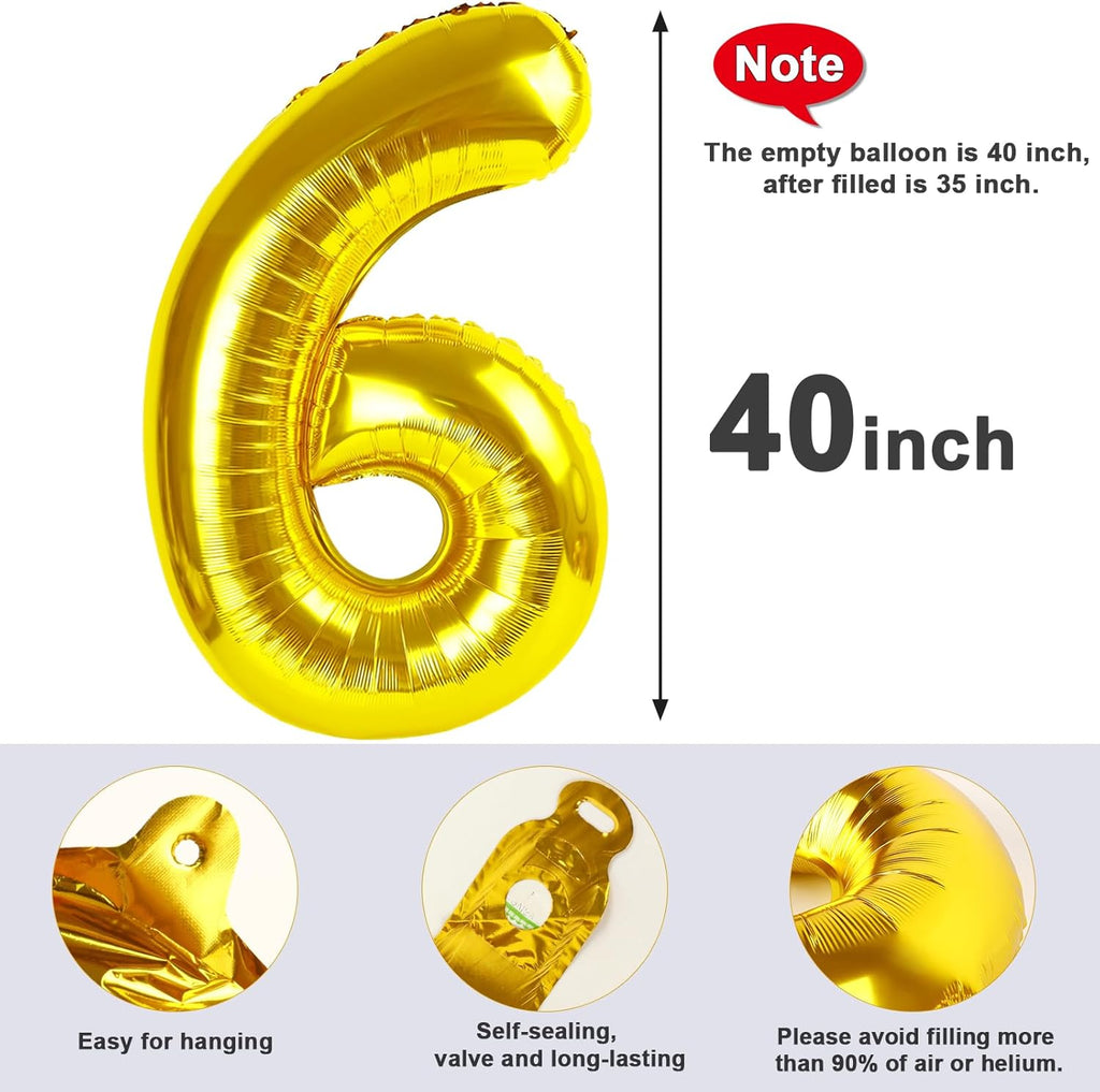 Number 6 Balloon - 40 Inch Gold Birthday Decoration for Men & Women | Perfect for 6th Birthday Parties