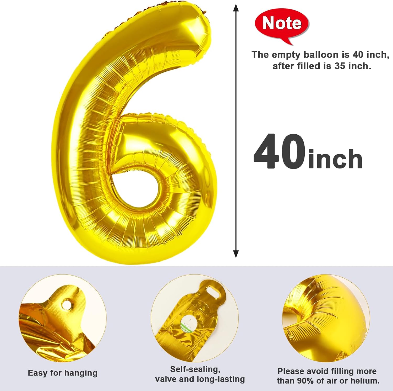 Number 6 Balloon - 40 Inch Gold Birthday Decoration for Men & Women | Perfect for 6th Birthday Parties