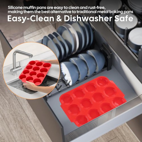 Jalopink Silicone Muffin Pan - 12-Cup Nonstick Baking Mold with Handle | Food-Grade, BPA-Free, Odorless