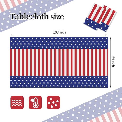 American Flag Tablecloths by [Brand Name] - 54" x 108" Disposable Patriotic Party Decor | 2-Pack