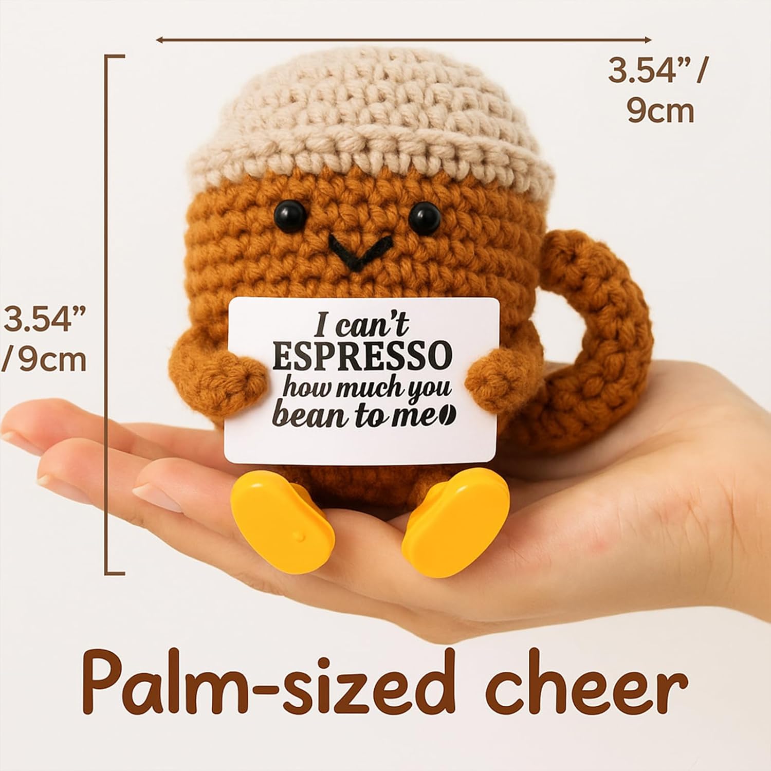 Positive Crochet Coffee Cup | Cute Desk Decor Gift for Coffee Lovers | Perfect for Him & Her
