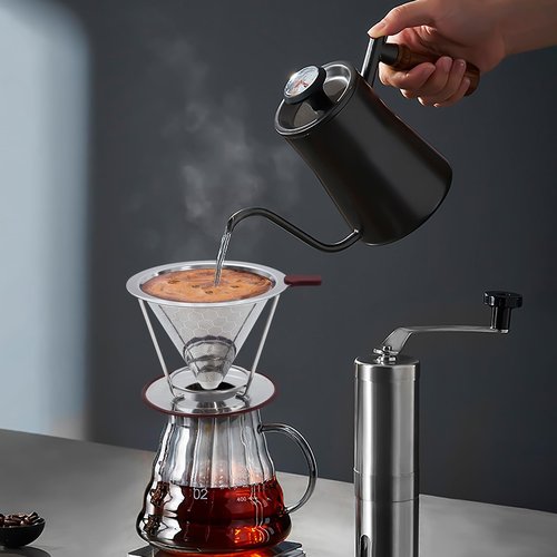 HAPYHOOM Pour Over Coffee Dripper Stainless Steel Coffee Filter Metal Cone Filter Paperless Reusable Single Cup Maker 1-2 Cup With Non-slip and Removable Cup Stand