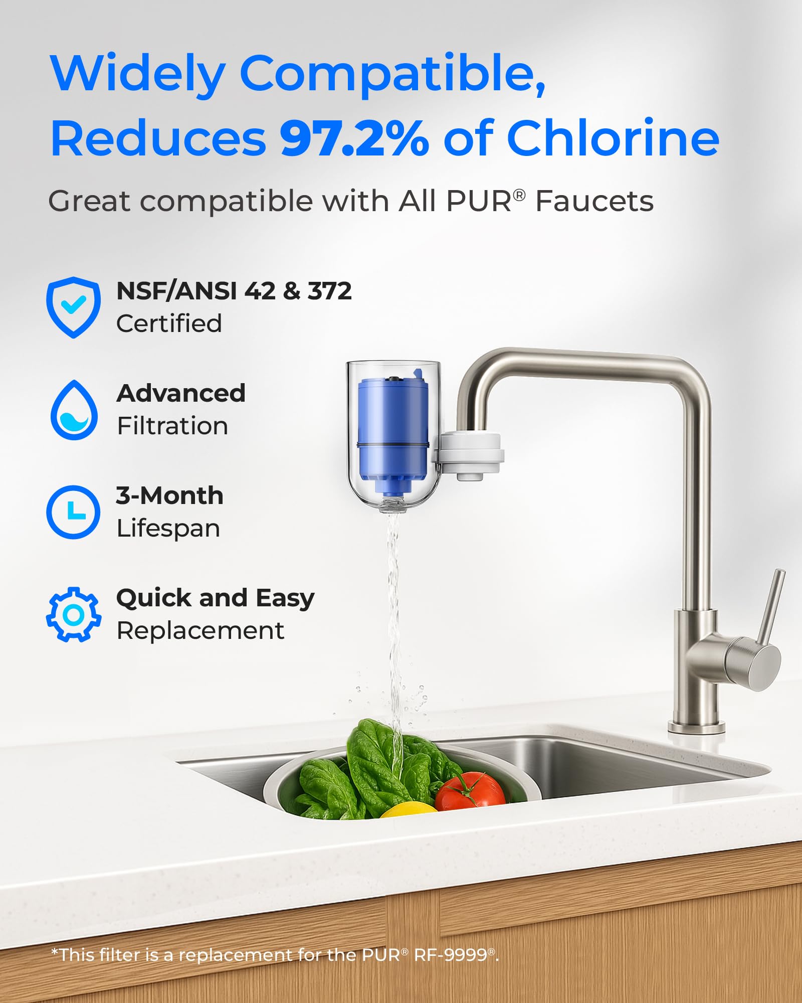 Waterdrop Faucet Water Filter, Compatible with All PUR® Water Filter Replacement for PUR® PLUS RF9999® Faucet Water Filter, NSF 42 Certified, 18-Month, 1800-Gallon, 6 Pack