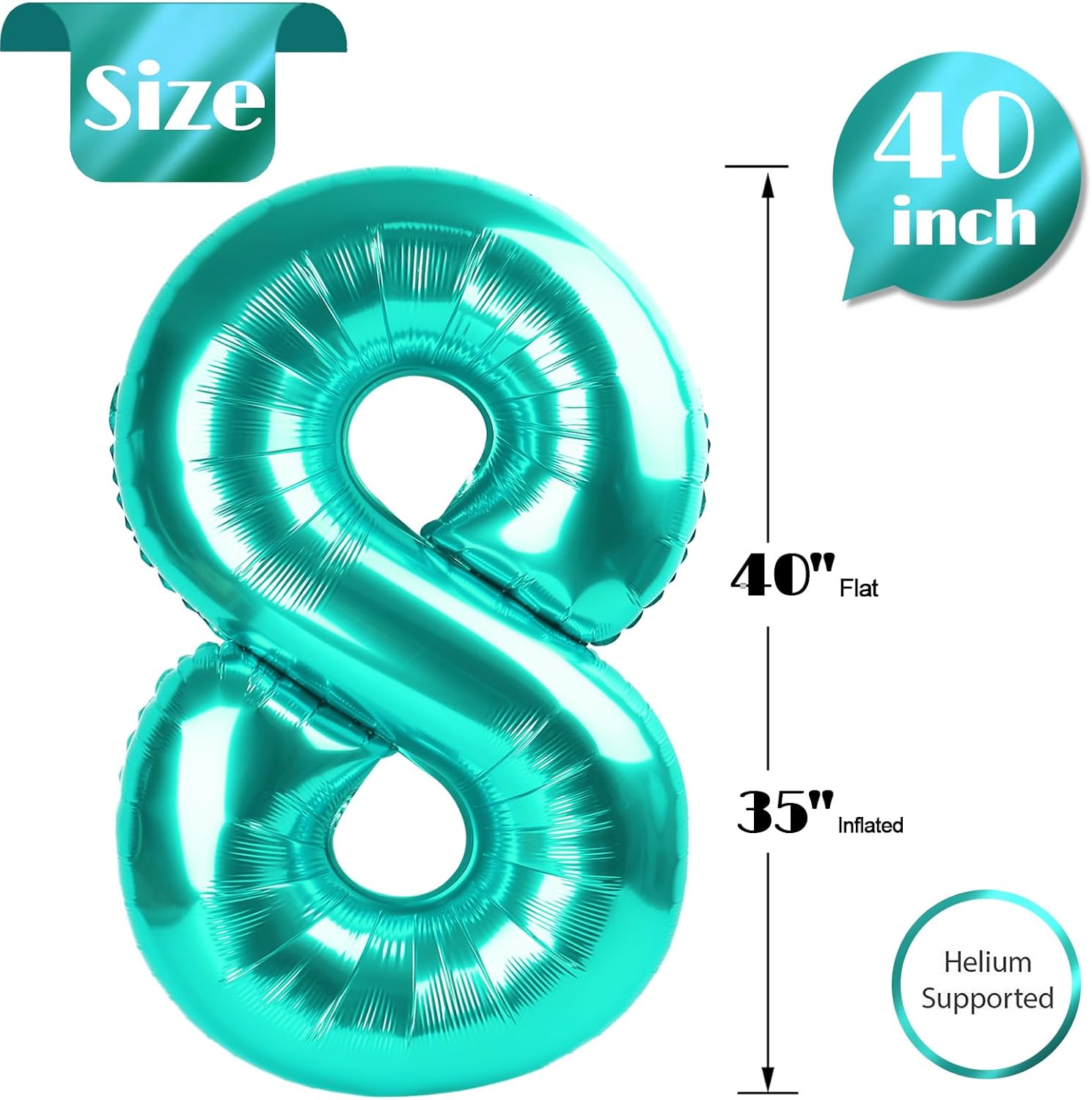 Teal Blue Number 8 Balloon - 40 Inch Birthday Decoration for Girls | Perfect 8th Birthday Party Supplies