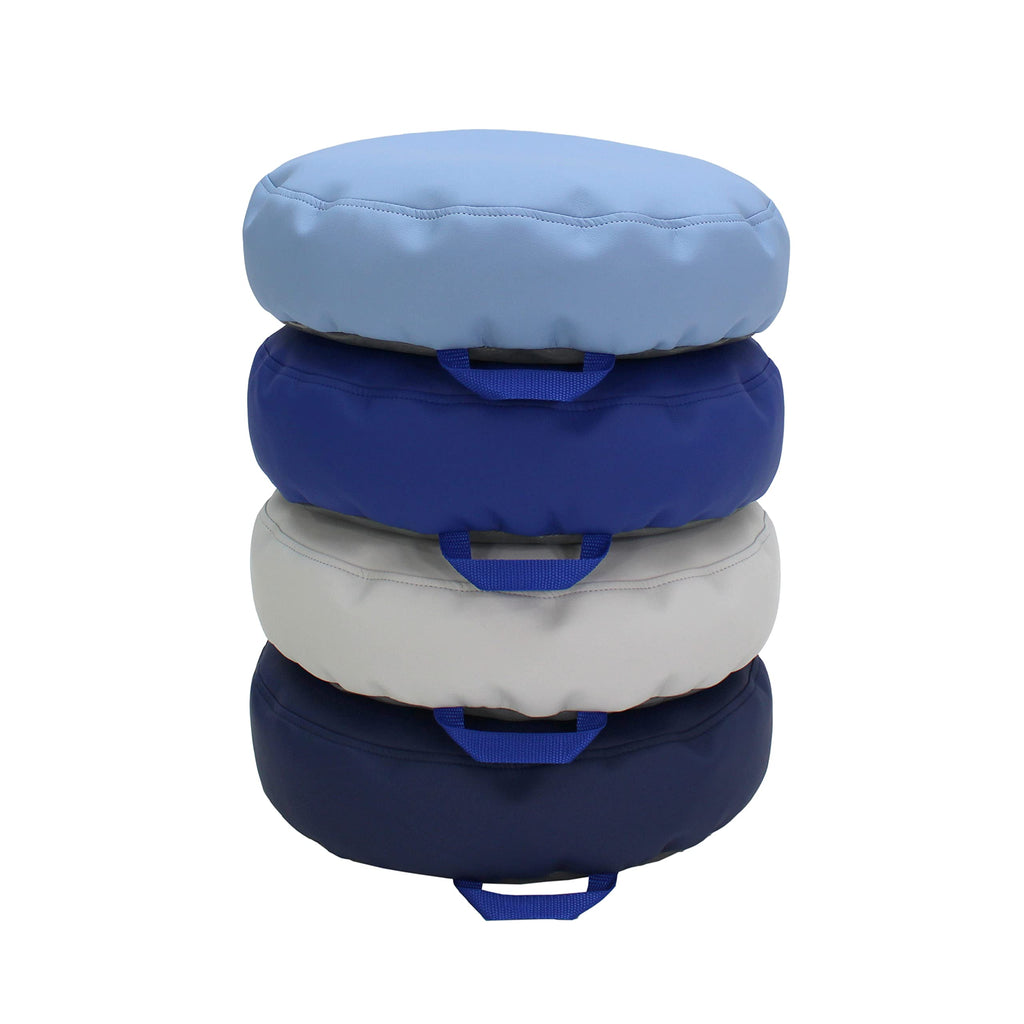 FDP SoftScape 15 inch Round Bean Floor Cushions with Handles Flexible Seating for Home, Daycare, Preschool, Classroom, Yoga and Meditation, 4 inch Height (4-Piece) - Navy/Powder Blue