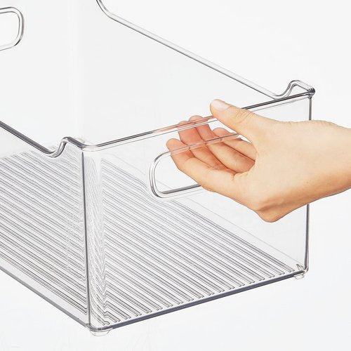 mDesign Modern Plastic Open Front Dip Storage Organizer Bin Basket with Built-In Handles for Kitchen Organizing, Fridge Shelf, Cubby, Cabinet, or Pantry Organization, Ligne Collection - 2 Pack - Clear