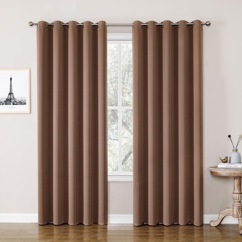 ChrisDowa Blackout Curtains - Extra Wide Thermal Insulated Grommet Panels for Bedroom | Cappuccino, 70 x 84 Inch