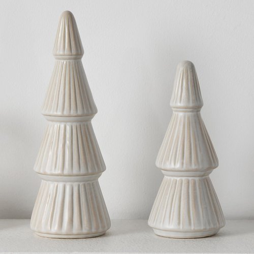 Mokof Christmas Decorations, Ceramic Christmas Tree, Small Farmhouse Christmas Decor Trees for Table Top, Mantle, Set of 2 (9.5" H & 7.5" H)