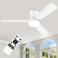 ZOEYON Ceiling Fans with Lights - 42 Inch Low Profile Ceiling Fan with Light and Remote Control, Reversible, 3CCT Dimmable, Noiseless, White Small Flush Mount Ceiling Fan for Bedroom Indoor/Outdoor