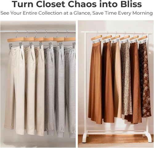 HOUSE DAY Premium Wooden Pants Hangers - Heavy Duty Anti-Slip Clips for Slacks & Jeans | 25 Pack, Natural Finish