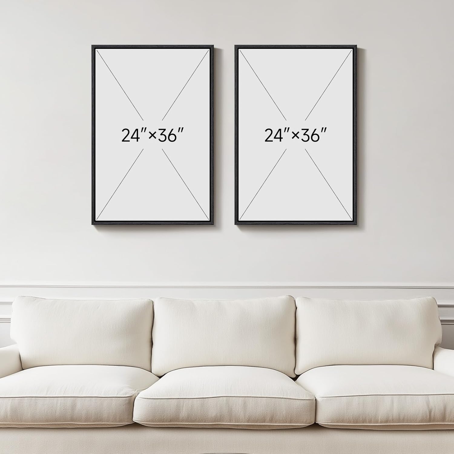 Skiennix Framed Black and White Abstract Wall Art - Large Set of 2 Minimalist Canvas Prints | 24x36 In Seascape Decor for Living Room, Bedroom, Office
