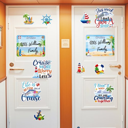 Large Cruise Door Decorations Magnetic - Cosmisun 12PCS Summer Beach Vacation Cruise Door Magnets with 3 Pens Funny Sea Navigation Cruise Ship Door Decoration Stickers for Carnival Cabin Stateroom