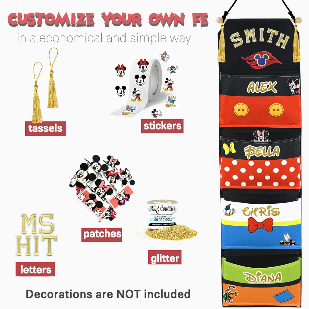 RUNROLE 4 Pocket Canvas Fish Extender - 10 Inch Width, Portable, Easily Customize, Hanging Storage Organizer, 2026&2027 FE for Gift Exchanges and Pixie Dust, Cruise Essentials