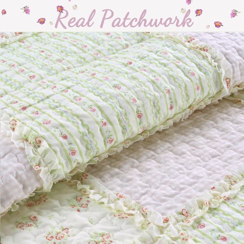Cozy Line Home Fashions Floral Light Pink True Patchwork 100% Cotton Girl Quilt Bedding Set, Reversible Coverlet Bedspread (Sweet Peach, Twin - 2 Piece)