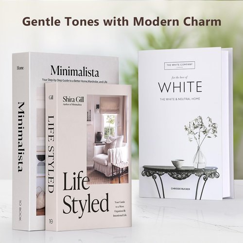 Bahhatii Decorative Fake Books with Hidden Storage, Large Faux Book Boxes for Coffee Table Home Decor, Set of 3, Ivory