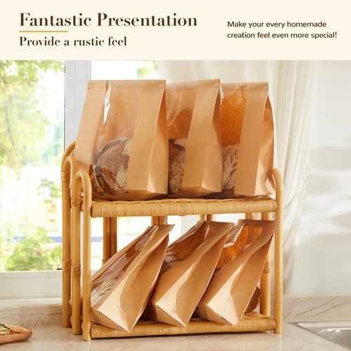 200 Pack Paper Bread Bags with Tin Tie Tab for Homemade Bread, Large Bakery Bag with Window Round Sourdough Loaf Bags for Bake Sale and Gift Giving (8.3x3.5×13 Inches)