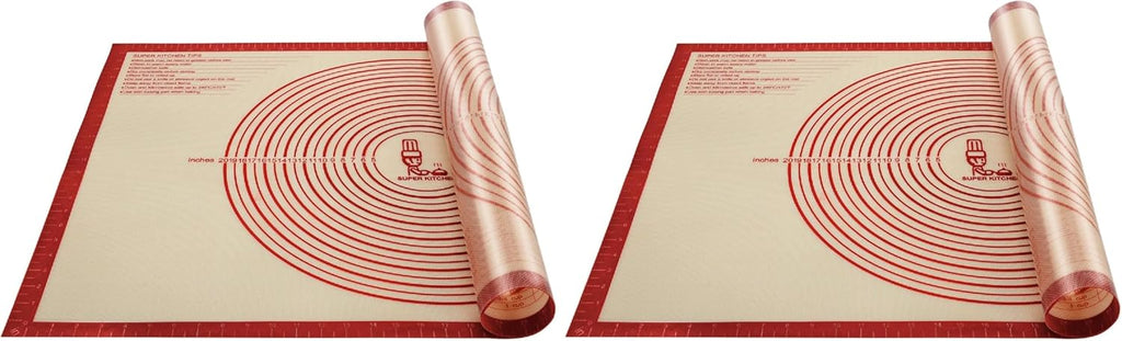 Skiennix Non-Slip Silicone Pastry Mat - Extra Large 36'' x 24'' for Baking & Dough Rolling | Red (Pack of 2)