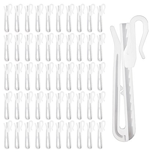 JJUNW 50 PCS Plastic Curtain Hooks, Adjustable Pinch Pleat Hooks for Pleated Drapes Ratchet System Pinch Pleat Curtain Hooks for Window Curtain, Door Curtain, Shower Curtain