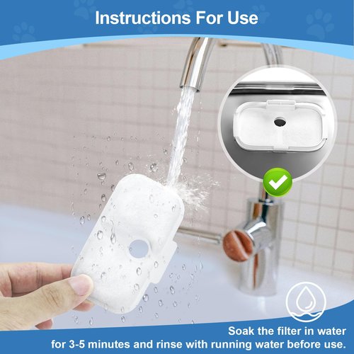 WEIKEY 24 Pcs Replacement Filters for Dockstream Cat Water Fountain PLWF105/PLWF115/PLWF005, 12 Pack Pet Water Fountain Filters with 12 Pack Pre-Filter Sponges, White