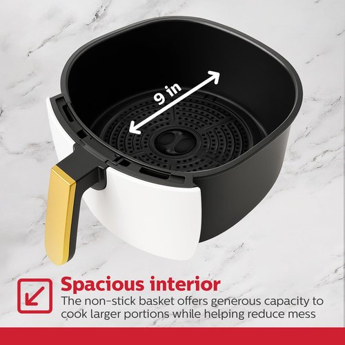 Holstein Housewares 4.8QT Air Fryer Golden Elegance. Hot Air Technology & PFOA Free Non Stick Coating for Less Oil Use with Led Display. No Pre Heating, Fry, Bake, Grill and Roast. White & Gold