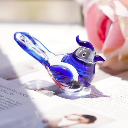 HDCRYSTALGIFTS Mini Blue Jay Glass Bird Figurine - 3.5 Inch Collectible Crystal Decor