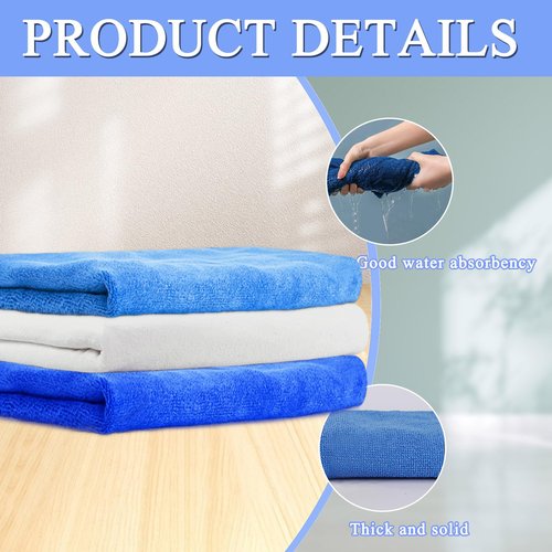 CODOHI 6 Pcs Extra Large Microfiber Cleaning Cloth, 20" x 30" Washable Reusable Large Floor Cloth Rags, Microfiber Towels for Mop Cleaning Office Bathrooms Housekeeping (Blue, White)