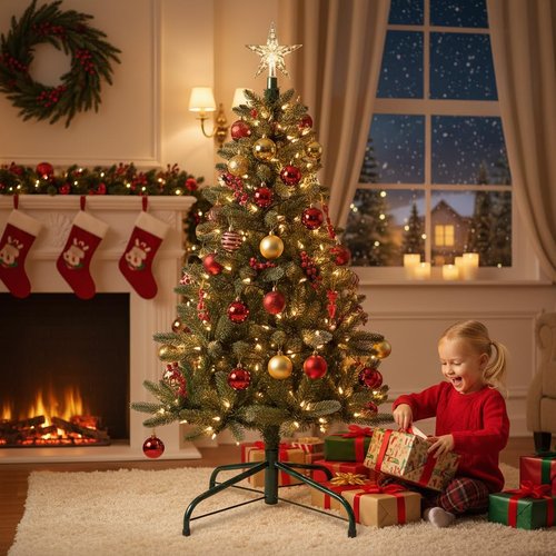 REFGY Heavy-Duty Folding Christmas Tree Stand, 15.7'' Metal Artificial Tree Holder, Replacement Base for 4-6 Ft Xmas Trees with 0.75''-1.26'' Pole, Sturdy, Durable & Easy Assembly