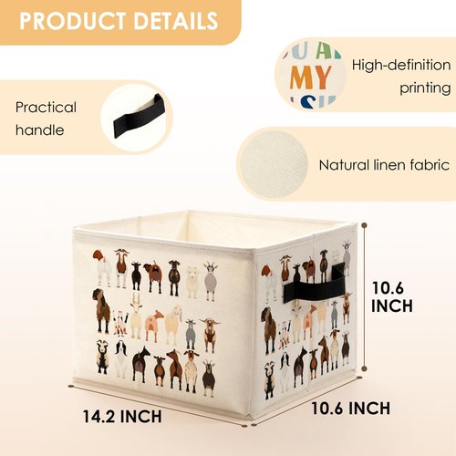 LADOCK Funny Goat Sheep Animal Storage Bins Box, Toybox for Girls Boys, Gifts for Goat Lovers Foldable Baskets Organizer with Handles for Bedroom Bathroom Home Clothes Toys Books