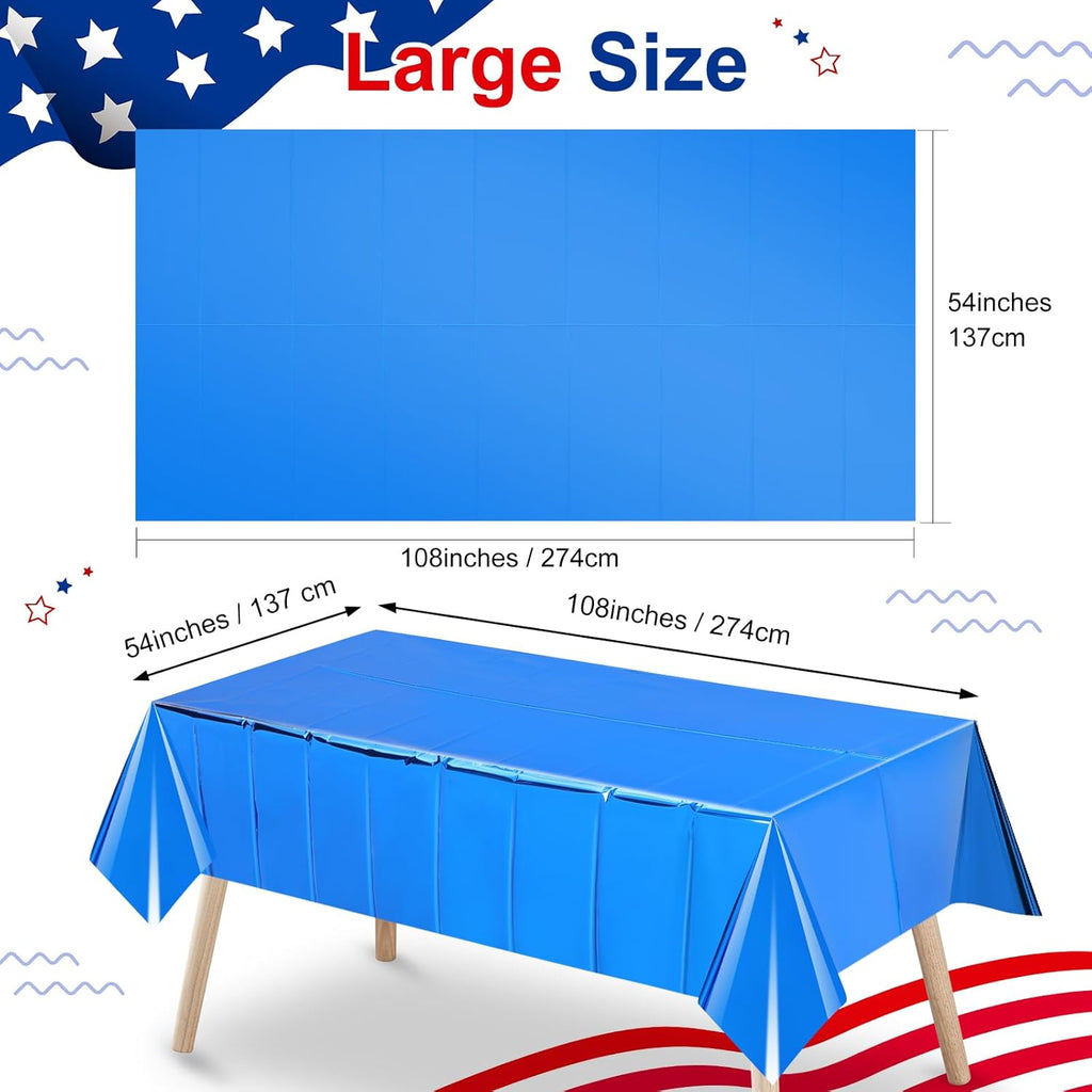 Regine Switzerland 4th of July Tablecloths - Patriotic Foil Design | 54 x 108 Inch Rectangle, Red/Silver/Blue