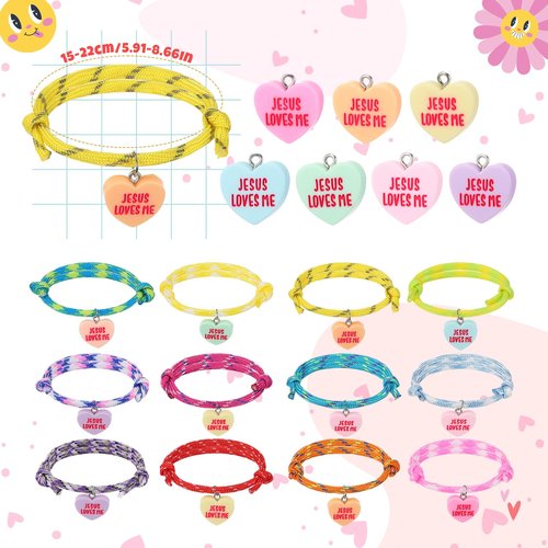 Landical 24 Pcs Jesus Loves Me Bracelet Gifts Christian Easter Party Favors Handmade Adjustable Bracelets for Women Girls Mother