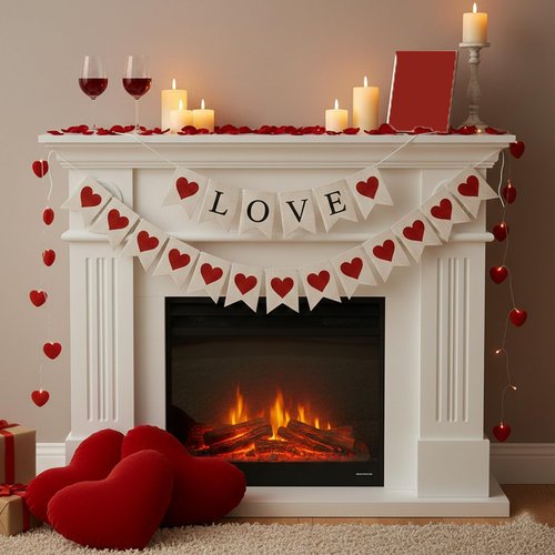 Valentine's Day Burlap Banner Decorations - Pre-Strung Love & Red Glitter Heart Garland, Rustic Anniversary Wedding Decor, No-Shed Glitter Heart Bunting for Mantel, Party, Office