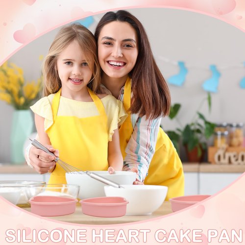 HEYTIMI 3 PCS Silicone Heart Shaped Cake Pans 5 Inches Mini Heart Shaped Cake Pans Nonstick Heart Baking Cake Mold for Birthday, Wedding (pink, 5inch-3pack)