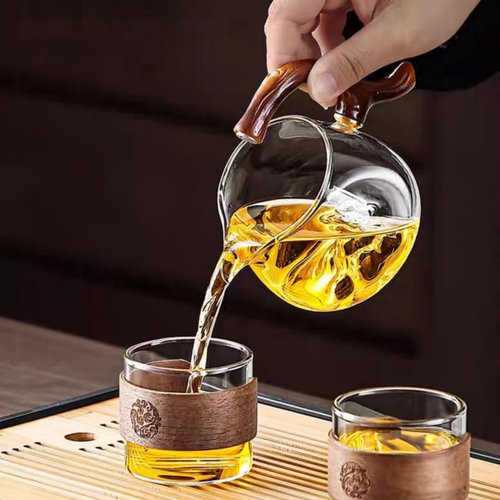 Glass Teapot with Infuser Chinese Gongfu Tea Set Bird Magnetic Semi Automatic Design for Loose Leaf Tea