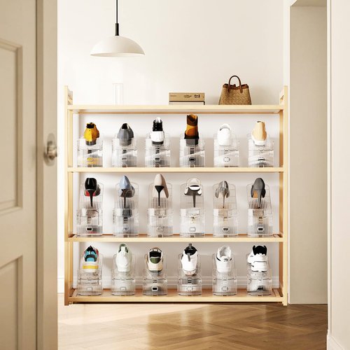 Shoe Slots Organizer for Closet 12PACK Shoe Stacker Adjustable Shoe Slots Organizer Shoe Space Savers Double Layer Stack Shoe Racks for Closet Organization Organizador de Zapatos (Transparent)