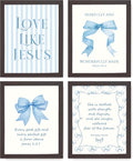 LARTSFRO Coquette Blue Bow Wall Art Decor - Inspirational Bible Verse Posters | 10x8 Inch Set of 4 for Teen Girls