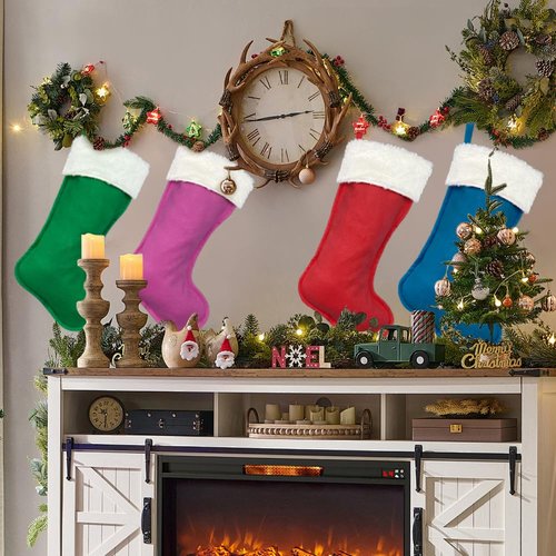 aokansha 4Pack Christmas Stockings 20 Inch Large Family Christmas Stocking Decor Christmas Tree Fireplace Traditional Xmas Stocking with Super Soft Plush Cuff Décor Merry Ornaments