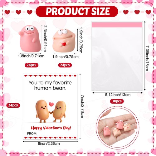 AceOrbit 24 Sets Valentines Day Resin Bean Gifts for Coworker Funny Mini Resin Beans with Valentines Day Cards Exchange Gifts Pun Emotional Support You're My Favorite Party Favors for Employee Adults