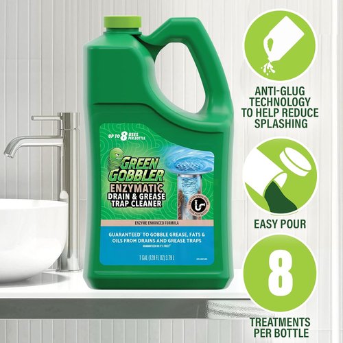 Green Gobbler Enzyme Drain Cleaner - Breaks Down Grease, Fat & Odors in Sewer Lines | 1 Gallon