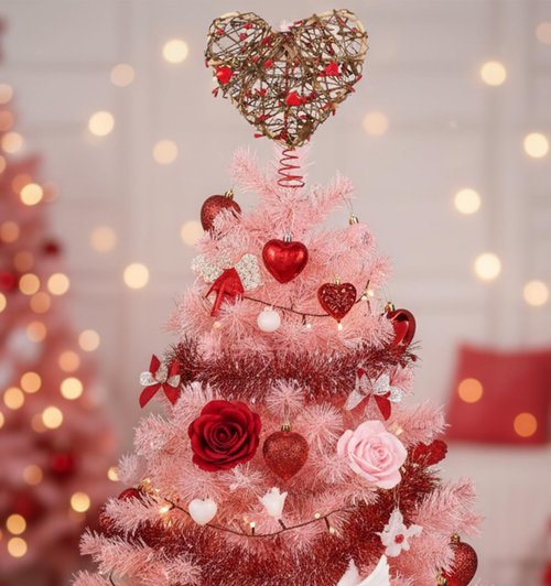 Daifunli 2 Pieces Valentines St Patrick's Day Tree Topper Rattan Irish Heart Shamrock Shaped Tree Toppers Iron Metal Red Green Glitter Christmas Treetop for Valentines Gift Wedding Party Decorations