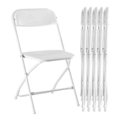 Simple Deluxe 6-Pack Folding Chairs Plastic, Foldable Stackable Portable Chairs with Metal Frame 330lb Capacity, for Indoor Outdoor Use, Commercial Event Chairs for Party, Wedding, Office, White