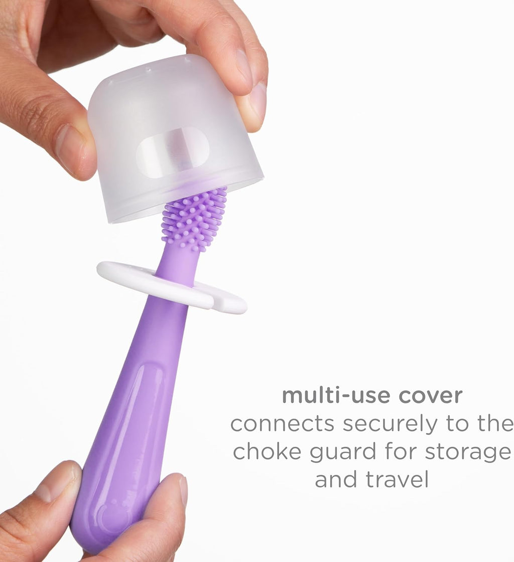 Ubbi 360° Baby Training Toothbrush - Safety Shield & Cover, Food-Grade Silicone, Smoothie Purple