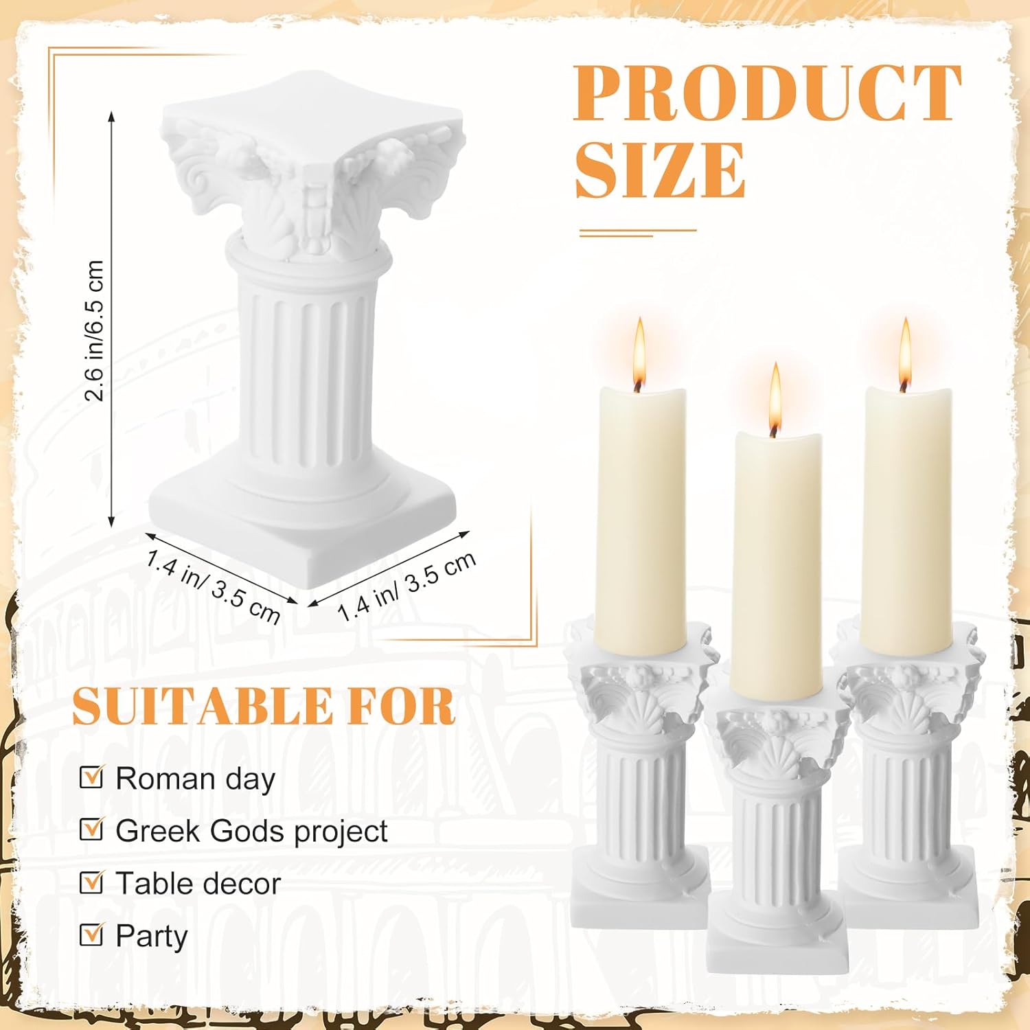 Reallnaive Mini Greek Column Candle Holders - 10 Pcs Resin Pillar Stands for Wedding & Christmas Decor