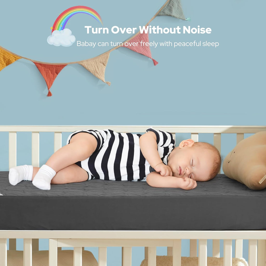Skiennix Waterproof Crib Mattress Protector - Soft, Breathable & Noiseless 2-Pack | Standard Size (52''x28'', Gray)