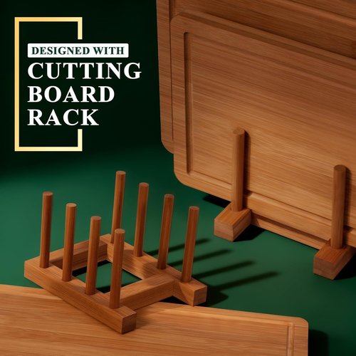 Bamboo Cutting Board Set - Carbonized Wood Chopping Boards with Juice Groove & Non-Slip Feet | Large Wooden Boards for Meat & Cheese